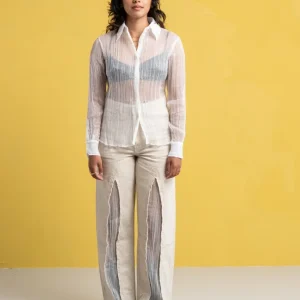 70s Line Shirt Milky Quartz Pleat