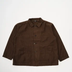 COTTON LINEN MOLESKIN RELAX FIT SIMPLE WORK JACKET COFFEE BROWN