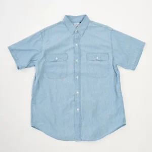 Short Sleeve Chambray Work Shirt With Flap Pocket Bleached