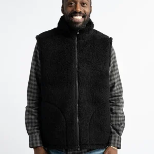 Stand Collar Zip Vest Boa Black 19