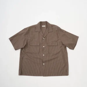Summer Wool Open Collar SS Shirt KHAKI PLAID