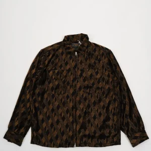 Zipper Front Diamond Pattern Jacquard Black